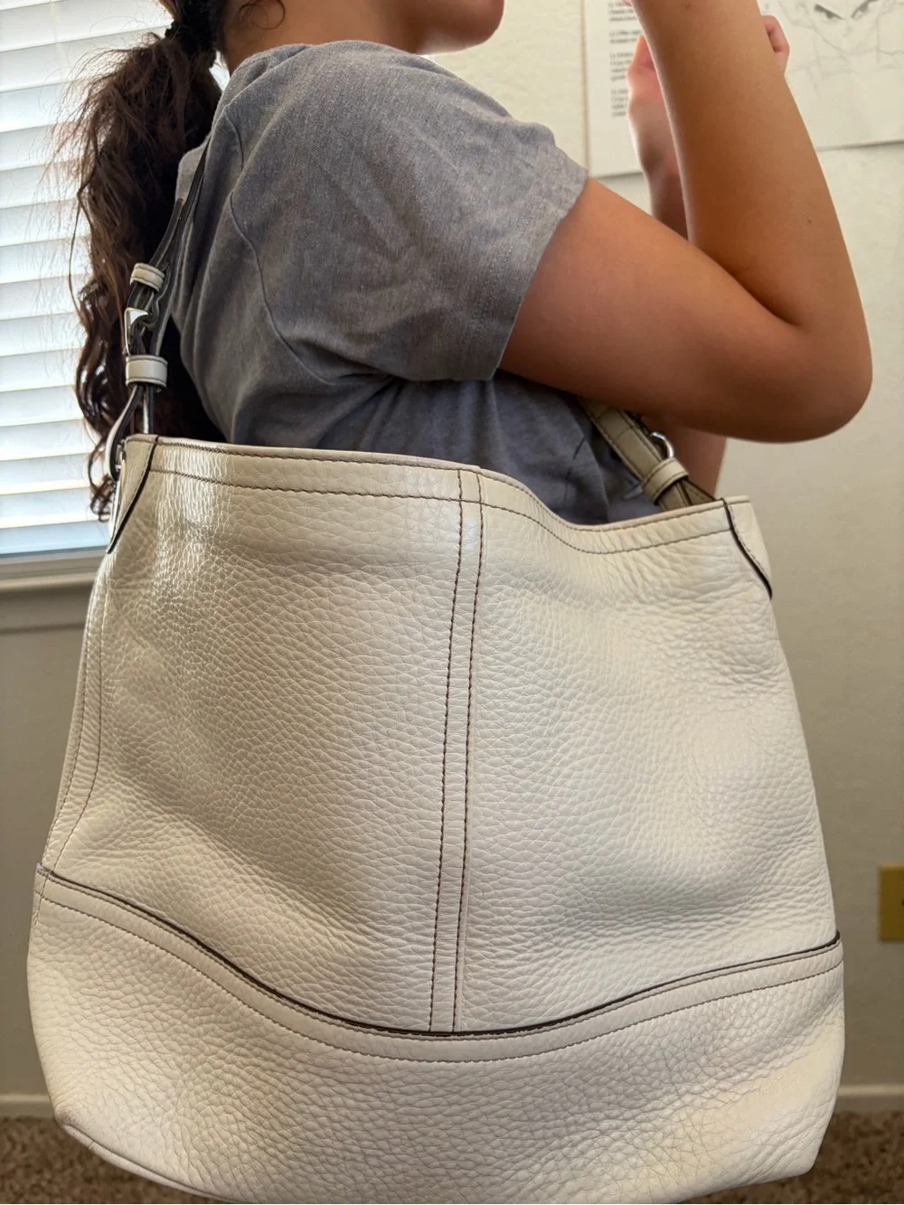 Coach Cream Pebbled Leather Hobo Shoulder Bag